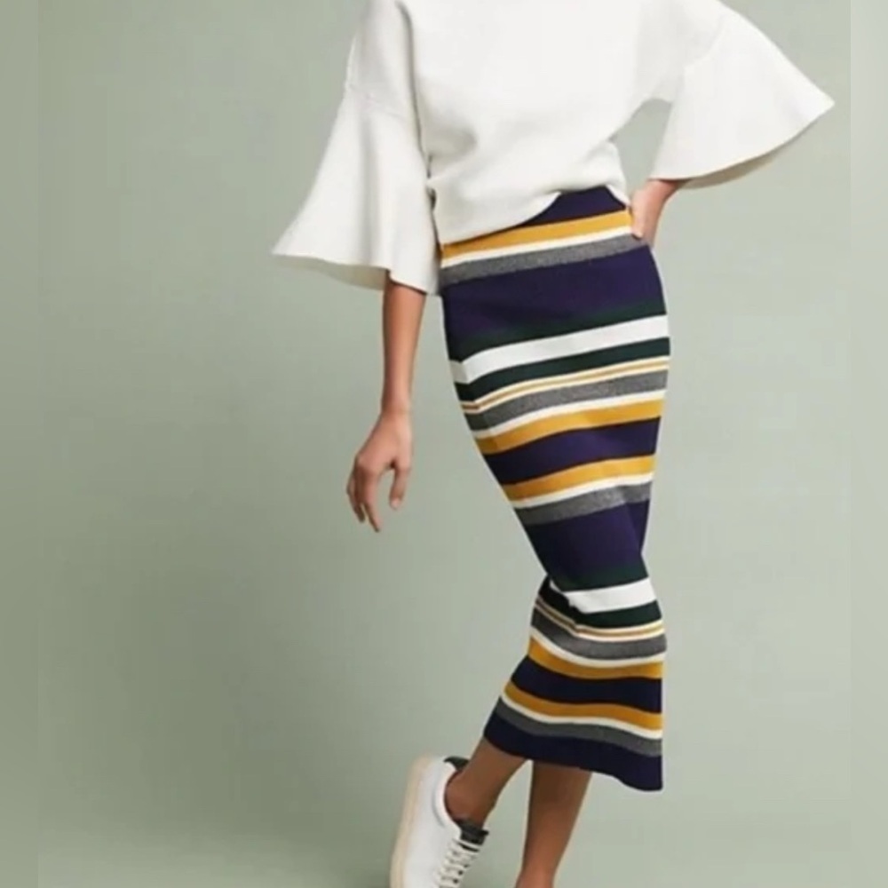 Anthropologie Striped Maxi Skirt in Navy, Yellow, White, Green